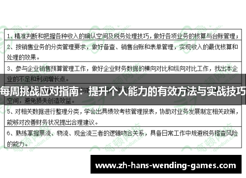 每周挑战应对指南:提升个人能力的有效方法与实战技巧 每周挑战应对指南:提升个人能力的有效方法与实战技巧